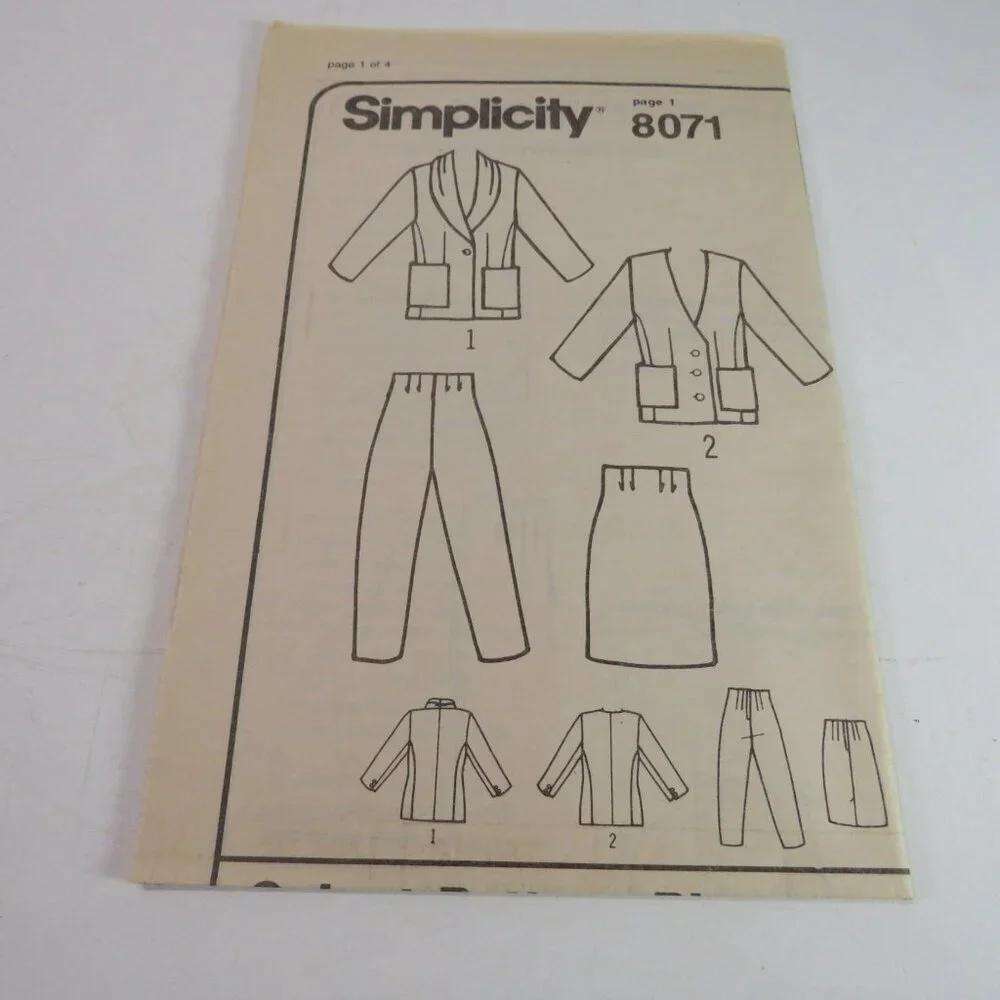 simplicity 8071 UNCUT jacket, pants, skirt sewing pattern